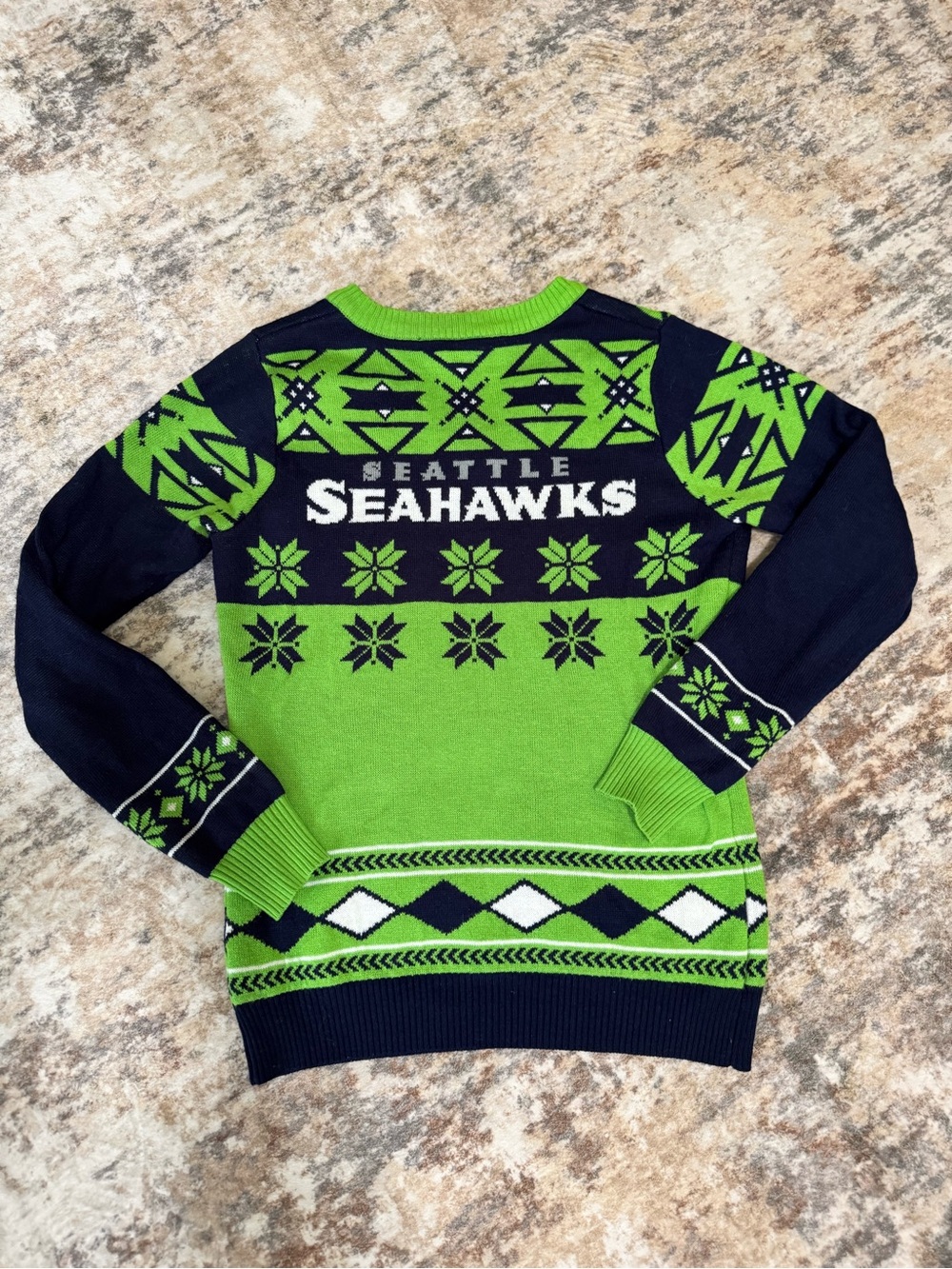 NFL Klew Seattle Seahawks Women's Big Logo V-Neck Ugly Christmas Sweater Medium - Picture 3 of 8